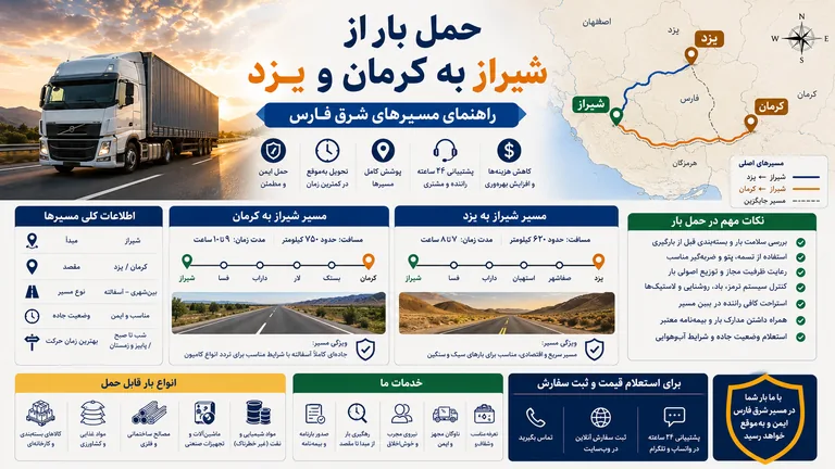 حمل بار از شیراز به کرمان و یزد