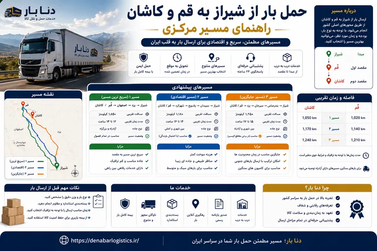 حمل بار از شیراز به قم و کاشان